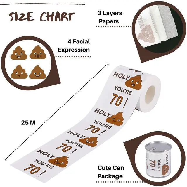 Alt view image 2 of 6 - Happy 70th Birthday Toilet Paper Roll 3-Ply Funny Birthday Gifts for Men and Women Novelty for Birthday Party Decorations Seventy 70 Party Supplies (70th Years)