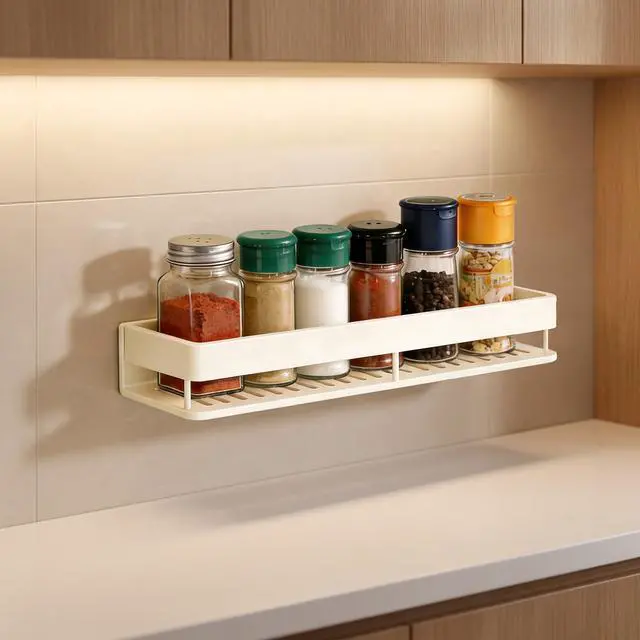 Main image of Spice Rack Organization, Wall Mounted Spice Rack for Kitchen, Widen Design Large Capacity for your Spices and Cruets, Wobble-Free andRock-Steady Spice Organization, 11.8''L X 5.1''W, Beige