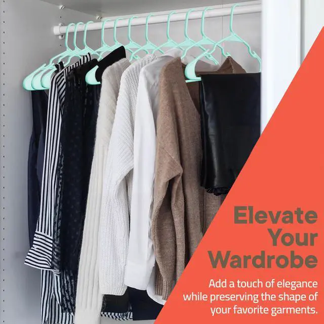 Alt view image 2 of 7 - Plastic Clothes Hangers Heavy Duty Hanger Set, for Organizing Clothes, Dresses, and Coat, Holds Up to 5 lbs, Space-Saving Hangers with Non-Slip Shoulder Grooves, Pack of 5, Aqua