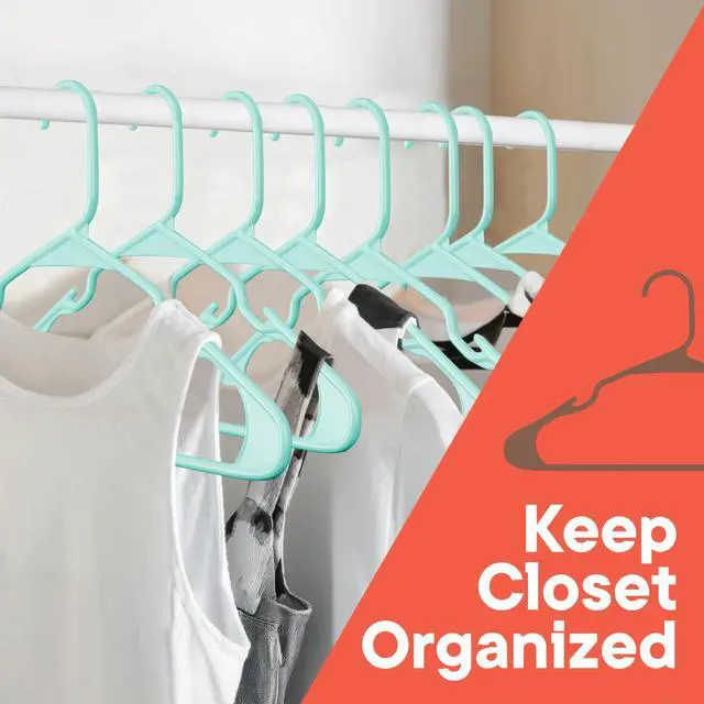 Alt view image 4 of 7 - Plastic Clothes Hangers Heavy Duty Hanger Set, for Organizing Clothes, Dresses, and Coat, Holds Up to 5 lbs, Space-Saving Hangers with Non-Slip Shoulder Grooves, Pack of 5, Aqua