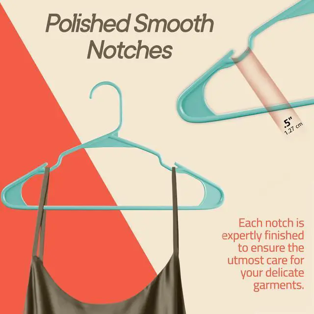 Alt view image 6 of 7 - Plastic Clothes Hangers Heavy Duty Hanger Set, for Organizing Clothes, Dresses, and Coat, Holds Up to 5 lbs, Space-Saving Hangers with Non-Slip Shoulder Grooves, Pack of 5, Aqua