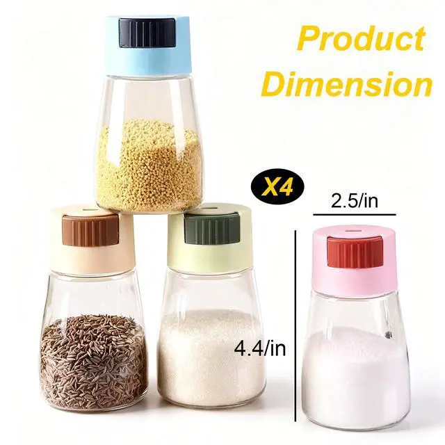 Alt view image 2 of 7 - Plastic Spice Shaker Bottles, 4 Pack, Clear Seasoning Dispenser with Adjustable Holes, Airtight and Moisture Proof, for Salt, Pepper, Sugar, 4 Colors