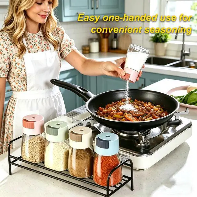 Alt view image 5 of 7 - Plastic Spice Shaker Bottles, 4 Pack, Clear Seasoning Dispenser with Adjustable Holes, Airtight and Moisture Proof, for Salt, Pepper, Sugar, 4 Colors