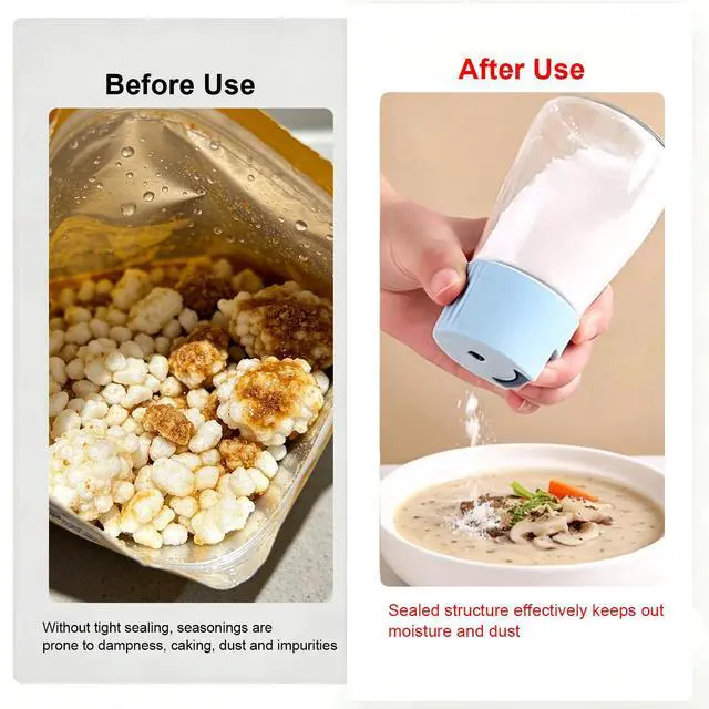 Alt view image 6 of 7 - Plastic Spice Shaker Bottles, 4 Pack, Clear Seasoning Dispenser with Adjustable Holes, Airtight and Moisture Proof, for Salt, Pepper, Sugar, 4 Colors