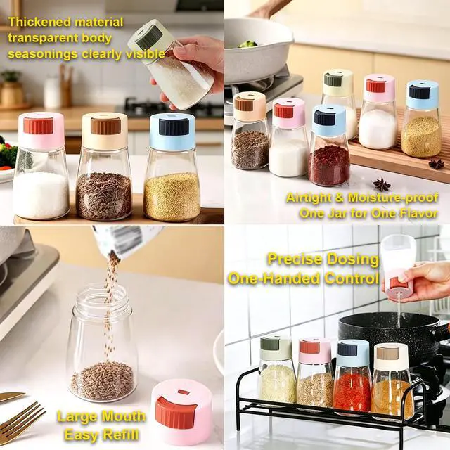 Alt view image 7 of 7 - Plastic Spice Shaker Bottles, 4 Pack, Clear Seasoning Dispenser with Adjustable Holes, Airtight and Moisture Proof, for Salt, Pepper, Sugar, 4 Colors