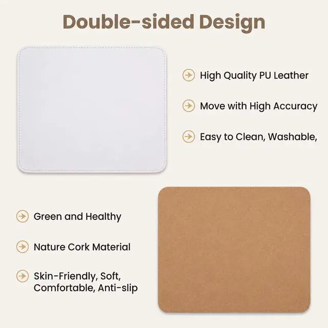 Alt view image 3 of 7 - White Non Slip Mouse Pad, 10.24x8.27in | Leather Thin Mouse Mat, Mousemat for Computer Game Laptop Home Office