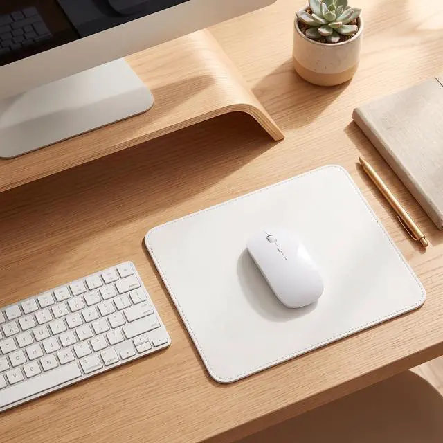 Alt view image 4 of 7 - White Non Slip Mouse Pad, 10.24x8.27in | Leather Thin Mouse Mat, Mousemat for Computer Game Laptop Home Office