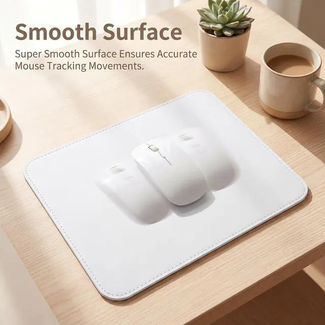 Alt view image 5 of 7 - White Non Slip Mouse Pad, 10.24x8.27in | Leather Thin Mouse Mat, Mousemat for Computer Game Laptop Home Office