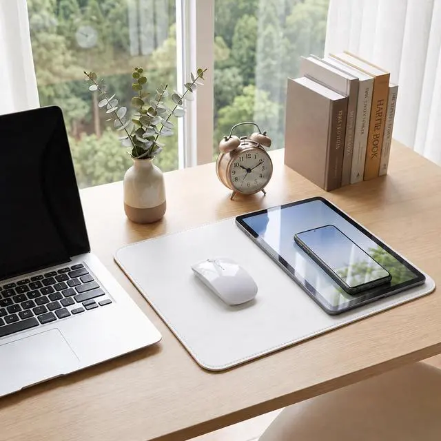 Alt view image 7 of 7 - White Non Slip Mouse Pad, 10.24x8.27in | Leather Thin Mouse Mat, Mousemat for Computer Game Laptop Home Office