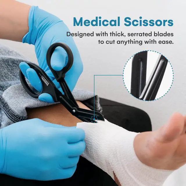 Alt view image 2 of 6 - 7.5 Inches Premium Stainless Steel Trauma Shears for Left and Right Hand - Non-Stick Coated Blades Medical Scissors - Durable Fluoride-Coated Nurse Scissors - Black