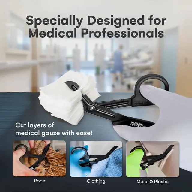 Alt view image 4 of 6 - 7.5 Inches Premium Stainless Steel Trauma Shears for Left and Right Hand - Non-Stick Coated Blades Medical Scissors - Durable Fluoride-Coated Nurse Scissors - Black