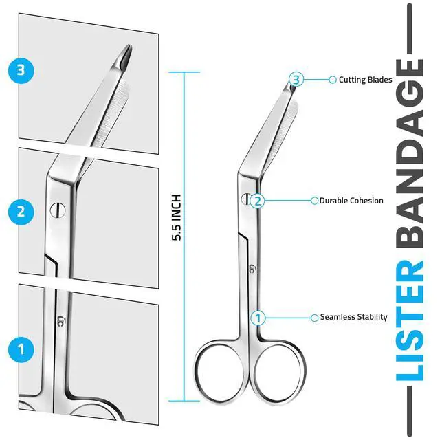 Alt view image 2 of 7 - Lister Bandage Scissors, 5.5 Inch Stainless Steel | Precision Stainless Steel Medical Scissors for Cutting Bandages, Dressings, Tape, Gauze and First Aid Use