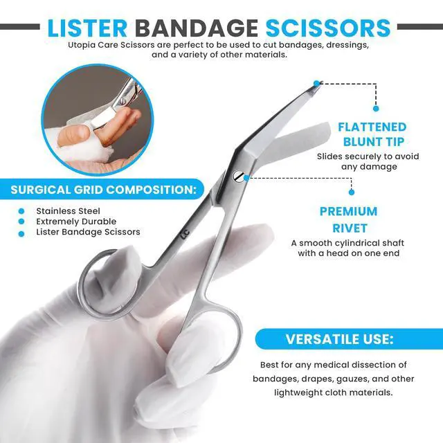 Alt view image 3 of 7 - Lister Bandage Scissors, 5.5 Inch Stainless Steel | Precision Stainless Steel Medical Scissors for Cutting Bandages, Dressings, Tape, Gauze and First Aid Use