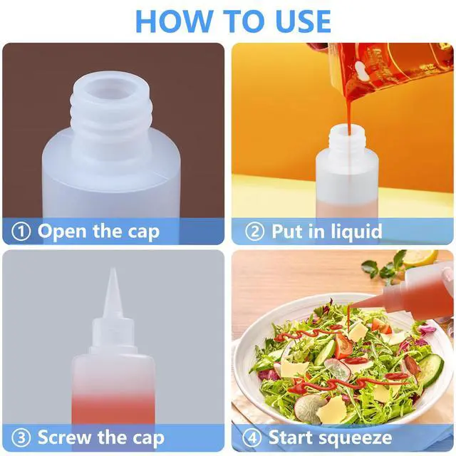 Alt view image 4 of 6 - 2 Pack 10 Oz (300ml) Condiment Squeeze Bottles, Leak Proof, Refillable | Condiment Container for Kitchen Use, Great for Ketchup, Mustard, Syrup, Sauces, Dressing and Oil