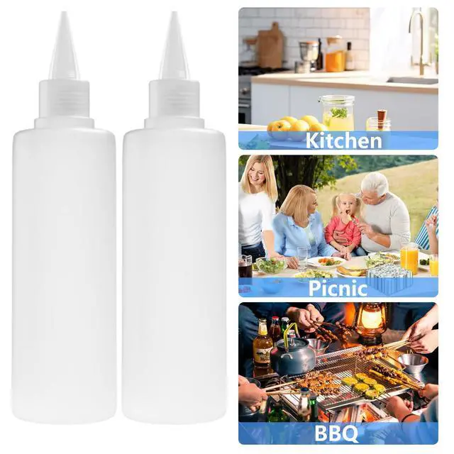 Alt view image 6 of 6 - 2 Pack 10 Oz (300ml) Condiment Squeeze Bottles, Leak Proof, Refillable | Condiment Container for Kitchen Use, Great for Ketchup, Mustard, Syrup, Sauces, Dressing and Oil