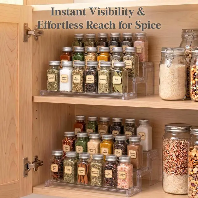 Alt view image 2 of 7 - 12 Spice Rack, Perfume Cologne Stand, Tool-Free Assembly, 1 Pcs | 3-Tier Clear Cupcake Riser, Display Shelf for Seasoning, Figurine, Makeup, Room Decor, Kitchen Cabinet Storage Organization