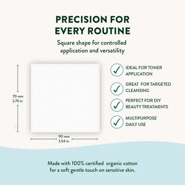 Alt view image 4 of 7 - 100% Certified Organic Cotton Squares, 50 Count, Clinically-Proven for Sensitive Skin, Cotton Pads for Face Cleansing, Toner and Makeup Removal