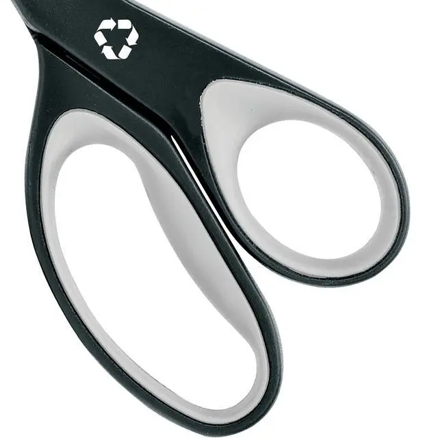 Alt view image 3 of 6 - 8" KleenEarth Soft Handle Scissors, Black/Gray | 8 Inch Scissors with Recycled Handles, Durable Stainless Steel Blades & Soft Grips for Office & Home Use