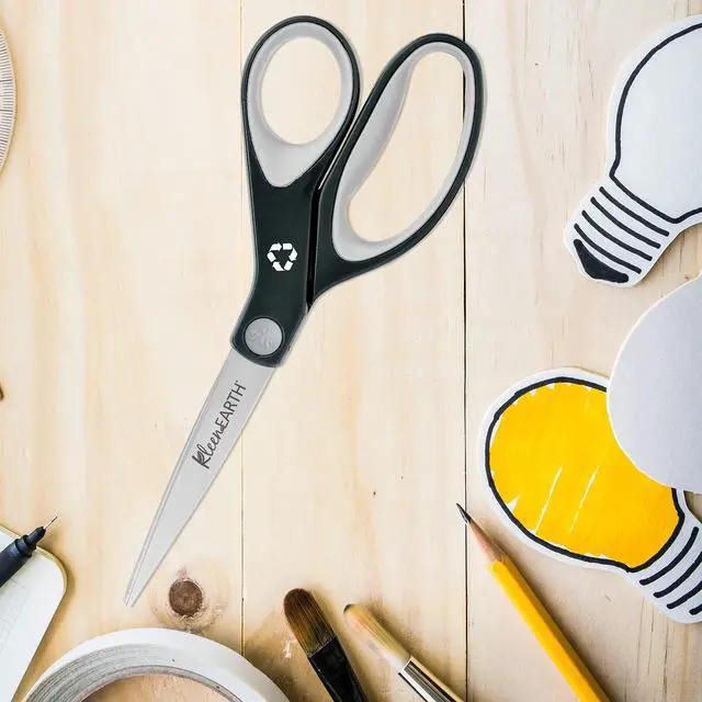 Alt view image 4 of 6 - 8" KleenEarth Soft Handle Scissors, Black/Gray | 8 Inch Scissors with Recycled Handles, Durable Stainless Steel Blades & Soft Grips for Office & Home Use
