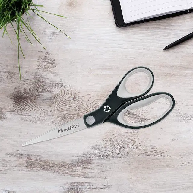 Alt view image 5 of 6 - 8" KleenEarth Soft Handle Scissors, Black/Gray | 8 Inch Scissors with Recycled Handles, Durable Stainless Steel Blades & Soft Grips for Office & Home Use