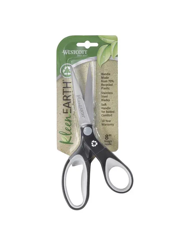 Alt view image 6 of 6 - 8" KleenEarth Soft Handle Scissors, Black/Gray | 8 Inch Scissors with Recycled Handles, Durable Stainless Steel Blades & Soft Grips for Office & Home Use