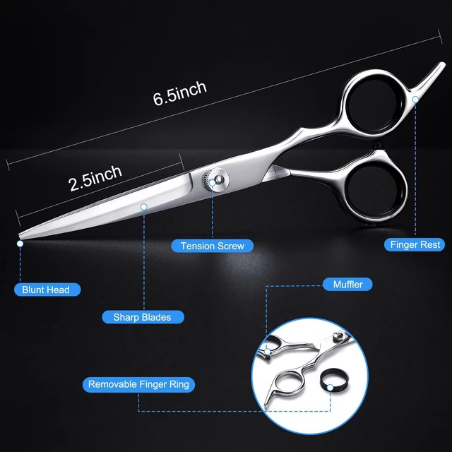 Alt view image 2 of 6 - Hair Cutting Scissors, Stainless Steel Barber Shears, Men Women | 6.5 inch trimming scissors kit for salon and home. Sharp edge for precise cutting on all hair types.
