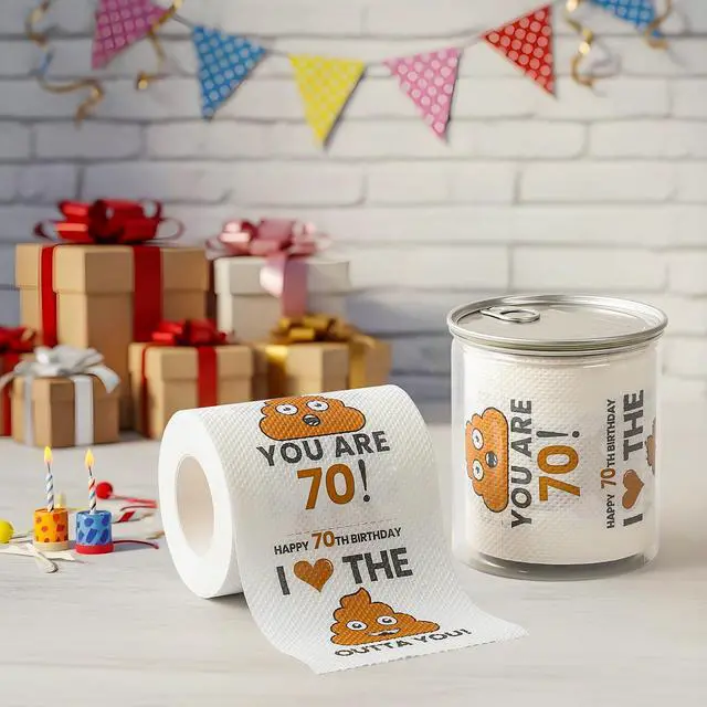 Alt view image 3 of 7 - 70th Birthday Gifts for Men Him Women Her Toilet Roll Paper | Can-shaped Package, Unique, Funny - 70th Birthday Decorations, Party Favors - 70 Years Old Gift Ideas for Family, Friends