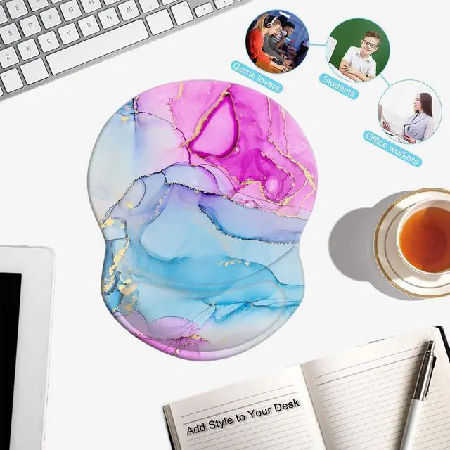 Alt view image 5 of 7 - Mouse Pad with Wrist Support, Non Slip Mousepad Wrist Rest for Office, Computer, Laptop & Mac-Comfortable & Lightweight Ergonomic Support Mouse Mat(DL-Pink Blue Marble-3)