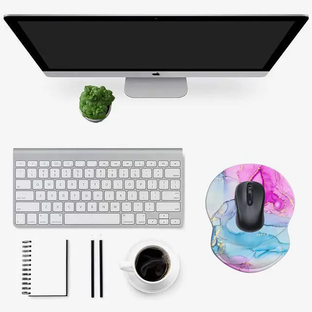 Alt view image 6 of 7 - Mouse Pad with Wrist Support, Non Slip Mousepad Wrist Rest for Office, Computer, Laptop & Mac-Comfortable & Lightweight Ergonomic Support Mouse Mat(DL-Pink Blue Marble-3)