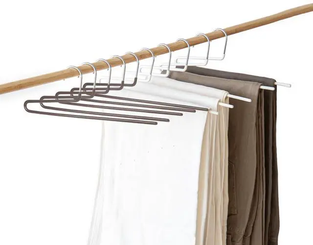 Main image of Space Saving Pant Hangers, 5 Pack, Semi-Open Trouser Hanger for Jeans & Pants, Single Rod Closet Organizer for Slacks, Khakis (Chocolate Brown)
