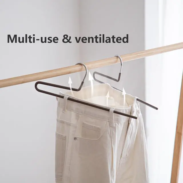 Alt view image 3 of 7 - Space Saving Pant Hangers, 5 Pack, Semi-Open Trouser Hanger for Jeans & Pants, Single Rod Closet Organizer for Slacks, Khakis (Chocolate Brown)