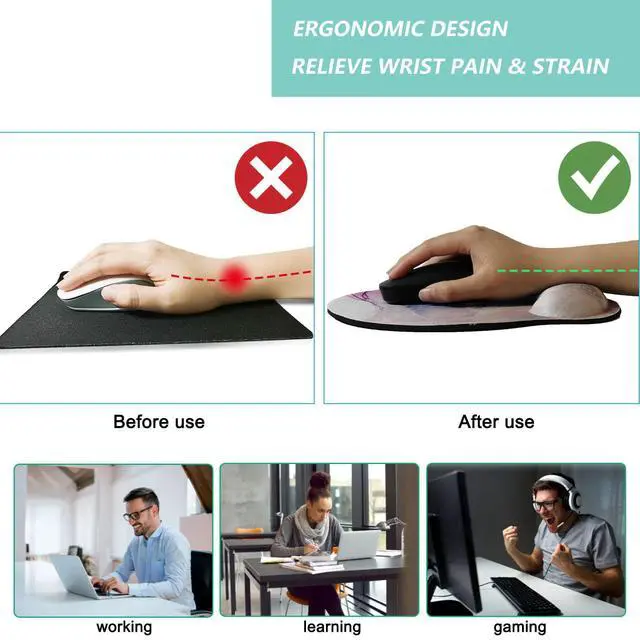 Alt view image 2 of 7 - Mouse Pad with Wrist Support, Ergonomic Mouse Pad with Memory Foam Wrist Rest Cushion, Non-Slip Rubber Base Gaming Mice Pad for Home Office Computer Laptop, Colorful Marble
