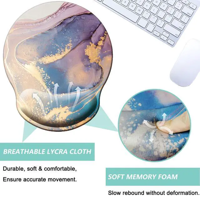 Alt view image 3 of 7 - Mouse Pad with Wrist Support, Ergonomic Mouse Pad with Memory Foam Wrist Rest Cushion, Non-Slip Rubber Base Gaming Mice Pad for Home Office Computer Laptop, Colorful Marble