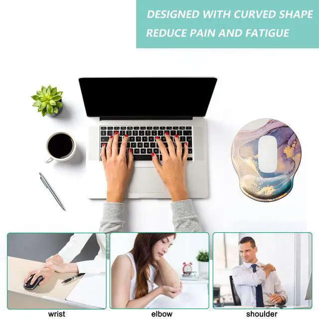 Alt view image 5 of 7 - Mouse Pad with Wrist Support, Ergonomic Mouse Pad with Memory Foam Wrist Rest Cushion, Non-Slip Rubber Base Gaming Mice Pad for Home Office Computer Laptop, Colorful Marble