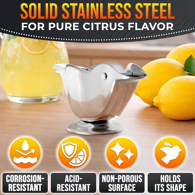 Alt view image 3 of 7 - Bird Lemon Squeezer with Pour Spout, Tiny Stainless Steel Slice Press | Cute Citrus Wedge Juicer for Limes, Mess-Free, Dishwasher Safe, a Mini Travel Size for Tea Service, Seafood, and Cocktails
