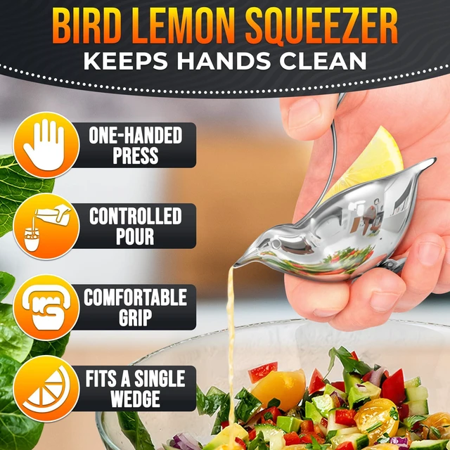 Alt view image 4 of 7 - Bird Lemon Squeezer with Pour Spout, Tiny Stainless Steel Slice Press | Cute Citrus Wedge Juicer for Limes, Mess-Free, Dishwasher Safe, a Mini Travel Size for Tea Service, Seafood, and Cocktails
