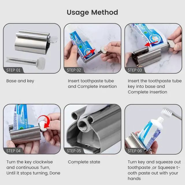 Alt view image 3 of 6 - Toothpaste Tube Squeezer Dispenser, 1 PCS Toothpaste Roller | Squeezer Tool Metal Stainless Steel Tooth, Paste Holder for Bathroom, Silver