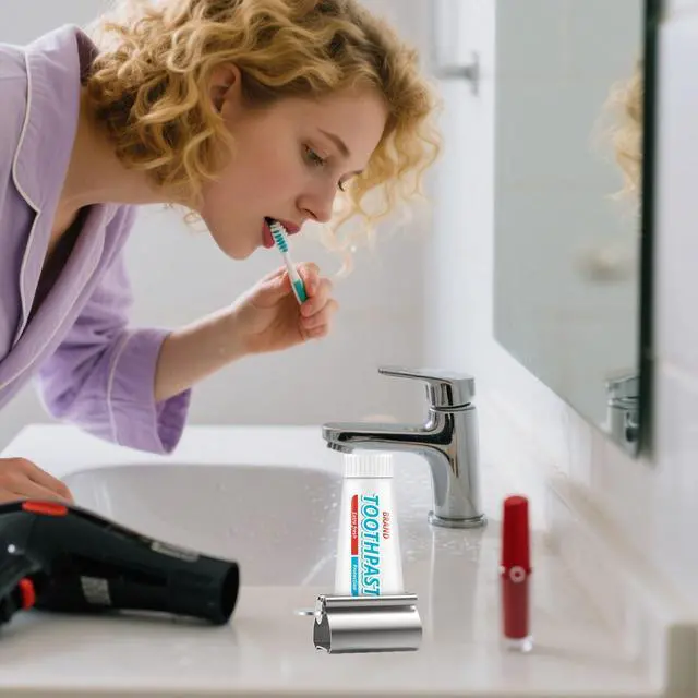 Alt view image 4 of 6 - Toothpaste Tube Squeezer Dispenser, 1 PCS Toothpaste Roller | Squeezer Tool Metal Stainless Steel Tooth, Paste Holder for Bathroom, Silver