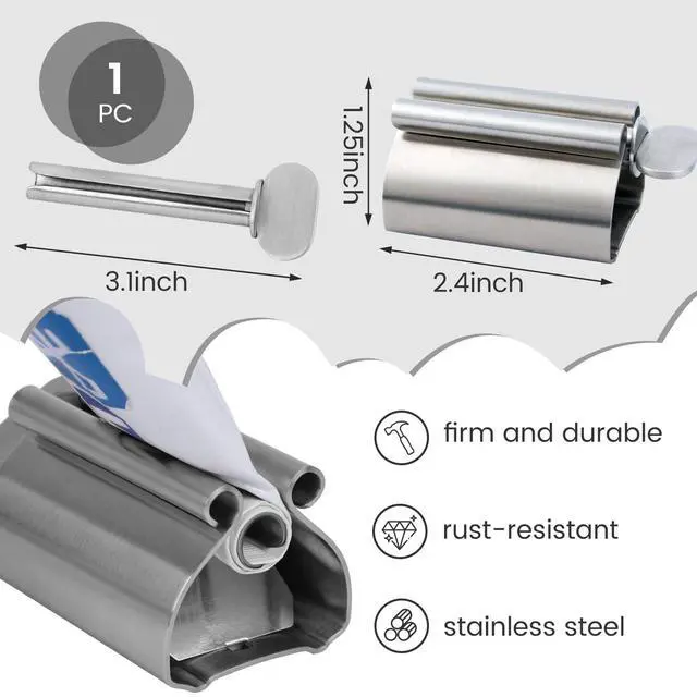 Alt view image 2 of 6 - Toothpaste Tube Squeezer Dispenser, 1 PCS Toothpaste Roller | Squeezer Tool Metal Stainless Steel Tooth, Paste Holder for Bathroom, Silver