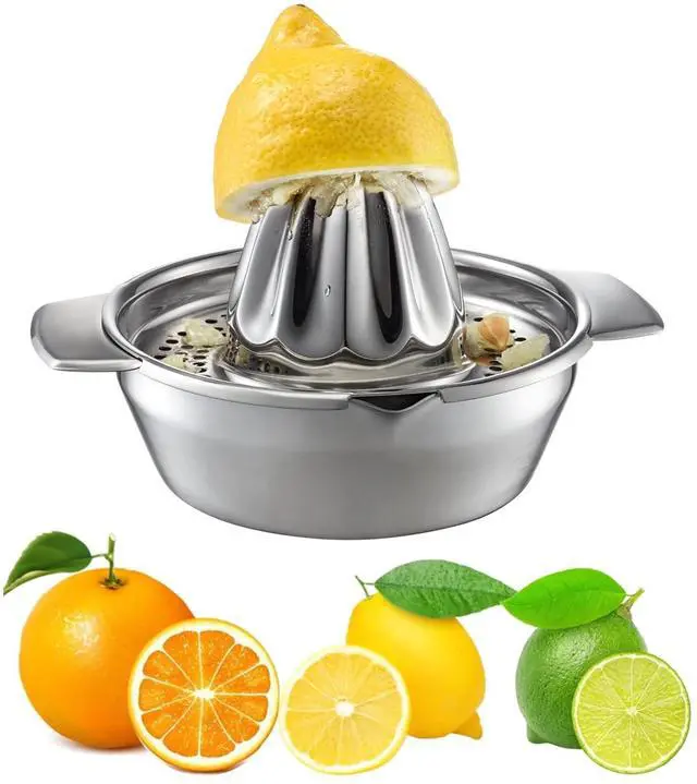 Main image of Lemon Orange Squeezer, Manual Juicer Stainless Steel Citrus Juicer Hand Press Lemon Squeezer with Bowl Juicer Strainer