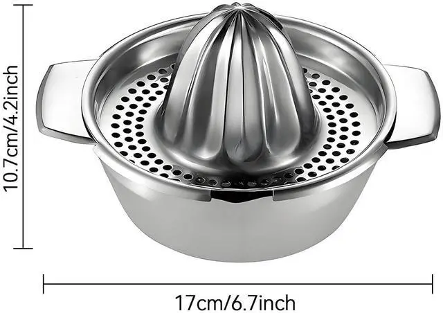 Alt view image 2 of 7 - Lemon Orange Squeezer, Manual Juicer Stainless Steel Citrus Juicer Hand Press Lemon Squeezer with Bowl Juicer Strainer
