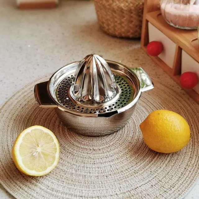 Alt view image 5 of 7 - Lemon Orange Squeezer, Manual Juicer Stainless Steel Citrus Juicer Hand Press Lemon Squeezer with Bowl Juicer Strainer