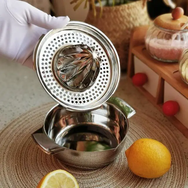 Alt view image 7 of 7 - Lemon Orange Squeezer, Manual Juicer Stainless Steel Citrus Juicer Hand Press Lemon Squeezer with Bowl Juicer Strainer