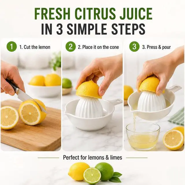 Alt view image 3 of 7 - Color May Vary. 5.5" Plastic Handle Manual Lemon Squeezer Juice Citrus Lime Orange Extractor White for Home Essential Fresh Juice Tools