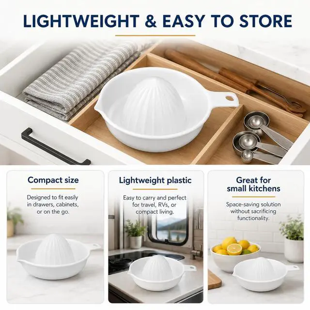 Alt view image 5 of 7 - Color May Vary. 5.5" Plastic Handle Manual Lemon Squeezer Juice Citrus Lime Orange Extractor White for Home Essential Fresh Juice Tools