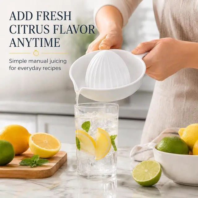 Alt view image 7 of 7 - Color May Vary. 5.5" Plastic Handle Manual Lemon Squeezer Juice Citrus Lime Orange Extractor White for Home Essential Fresh Juice Tools