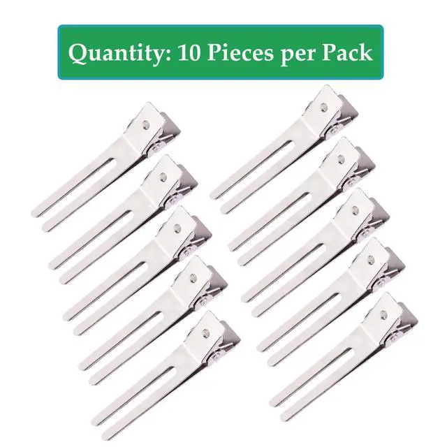 Alt view image 3 of 3 - 10 Pack Double Prong Pin Curl Hair Clips, Silver, 1.8" | Metal Alligator Hair Clip for Hairdressing, Styling, Coloring, Sectioning