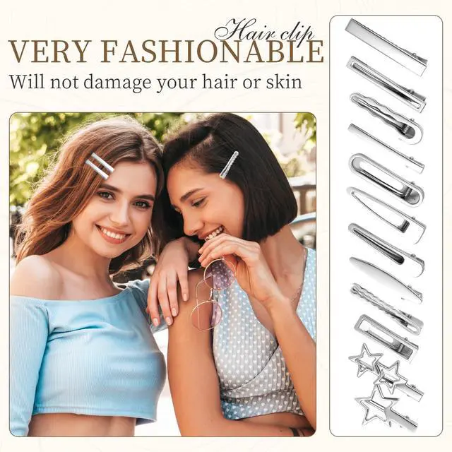 Alt view image 4 of 7 - 24PCS Silver Hair Clips Set, Y2K Metal Barrettes, Anti-Slip Cute Hair Accessories for Women Girls