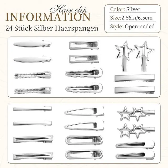 Alt view image 7 of 7 - 24PCS Silver Hair Clips Set, Y2K Metal Barrettes, Anti-Slip Cute Hair Accessories for Women Girls