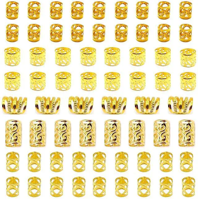 Main image of Gold Hair Jewelry Braid, Tuefuzy 100 Pcs Hair Dreadlock Accessory, Metal Gold Braids Rings Cuffs Clips for Dreadlock Accessory Jewelry Decorations